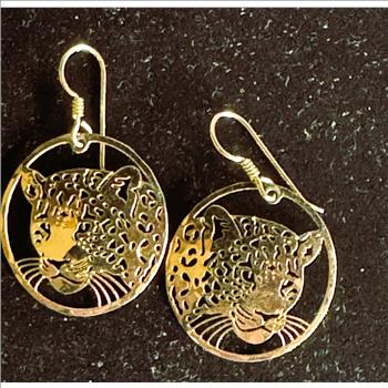 WILL BYRDE GOLD LAYERED HIGHLY POLISHED HANDCRAFTED DANGLE EARRINGS, BEAUTIES, LIKE NEW NEVER WORN LEOPARDS