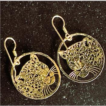 WILL BYRDE GOLD LAYERED HIGHLY POLISHED HANDCRAFTED DANGLE EARRINGS, BEAUTIES, LIKE NEW NEVER WORN LEOPARDS