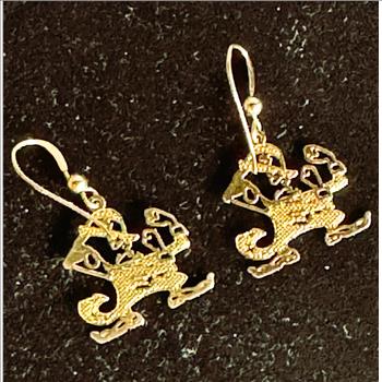 WILL BYRDE GOLD LAYERED HIGHLY POLISHED HANDCRAFTED DANGLE EARRINGS, BEAUTIES, LIKE NEW NEVER WORN SANTA SLEIGH