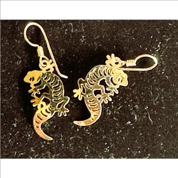 WILL BYRDE GOLD LAYERED HIGHLY POLISHED HANDCRAFTED DANGLE EARRINGS, BEAUTIES, LIKE NEW NEVER WORN HAWAIIAN DETAILED GECKO 