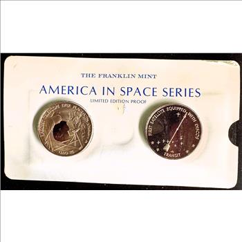 VINTAGE FRANKIN MINT AMERICA IN SPACE PROOF POLISHED OAO III AND TRANSIT UNBLEMISHED COINS IN FILM SEALED ORIG PKG