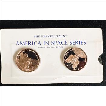 VINTAGE FRANKIN MINT AMERICA IN SPACE PROOF POLISHED APOLLO 16 AND ERTS I UNBLEMISHED COINS IN FILM SEALED ORIG PKG