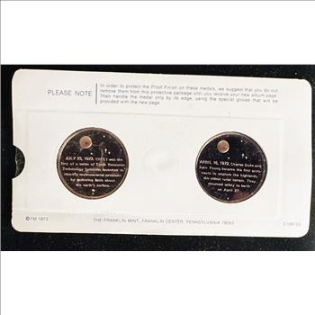 VINTAGE FRANKIN MINT AMERICA IN SPACE PROOF POLISHED APOLLO 16 AND ERTS I UNBLEMISHED COINS IN FILM SEALED ORIG PKG
