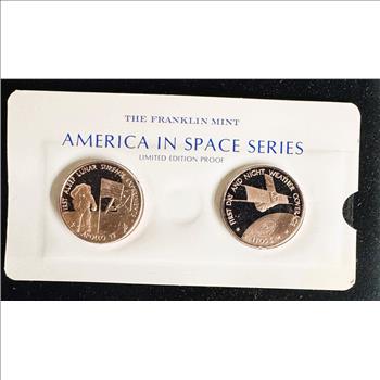 VINTAGE FRANKIN MINT AMERICA IN SPACE PROOF POLISHED APOLLO 12 AND ITOS I UNBLEMISHED COINS IN FILM SEALED ORIG PKG