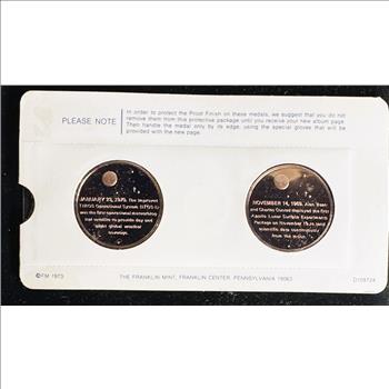 VINTAGE FRANKIN MINT AMERICA IN SPACE PROOF POLISHED APOLLO 12 AND ITOS I UNBLEMISHED COINS IN FILM SEALED ORIG PKG
