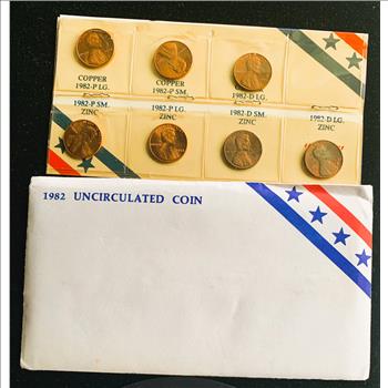 1982 LINCOLN CENT UNCIRCULATED COIN SET, P & D, SM & LG DATES, COPPER & ZINC BU IN ORIG PACKAGE