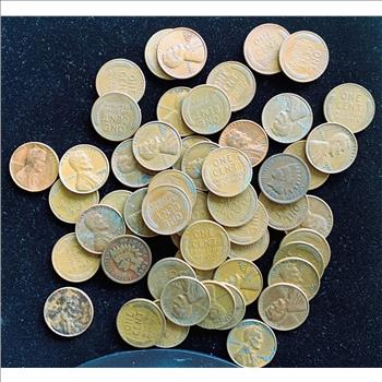 GRAB BAG QUALITY COINS, 50 COPPER WHEAT PENNIES & 2 REAL NICE INDIAN HEAD CENTS