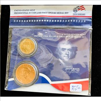 2007 US MINT PRESIDENTIAL GOLDEN $1 DOLLAR AND FIRST SPOUSE MEDAL SET IN OGP