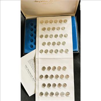 FRANKLIN MINT STERLING SILVER FIRST EDITION COMPLETE STATES OF THE UNION 50 COIN  SET, UNWRAPPED, ORIG CASE, PAPERS, BOX, LIKE NEW