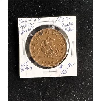 1854 ONE PENNY, BANK OF UPPER CANADA, HIGH QUALITY COIN