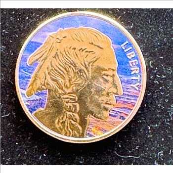 ONE AVDP OZ .999 FINE COPPER, PROOF COLORIZED AMERICAN INDIAN BUFFALO, BU COIN