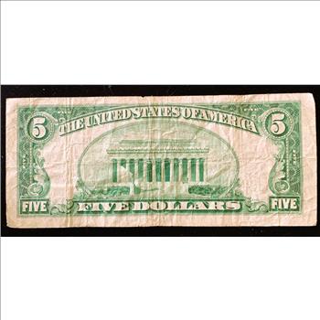 SILVER CERTIFICATE $5 DOLLAR, SERIES 1953, BLUE SEAL IN SLEVE
