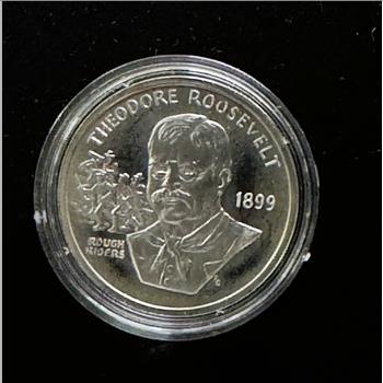 1886-1986 STATUE OF LIBERTY .925 STERLING SILVER PROOF, THEODORE ROOSEVELT UNBLEMISHED GEM PROOF COIN IN A CAPSULE