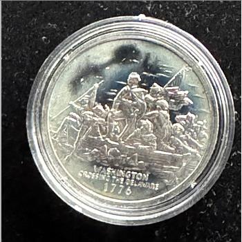 1886-1986 STATUE OF LIBERTY .925 STERLING SILVER PROOF, WASHINGTON CROSSING THE DELEWARE UNBLEMISHED GEM PROOF COIN IN A CAPSULE