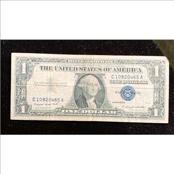 SILVER CERTIFICATE SERIES 1957 A , $1 DOLLAR NOTE,  BLUE SEAL, IN SLEVE