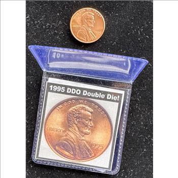 ERROR COIN, 1995 DDO DOUBLE DIE LINCOLN PENNY, GRADE BU GEM WITH COA