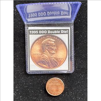 ERROR COIN, 1995 DDO DOUBLE DIE LINCOLN PENNY, GRADE BU GEM WITH COA