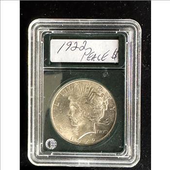 1922 SILVER PEACE DOLLAR,  GEM BRIGHT LUSTER COIN IN THE SLAB