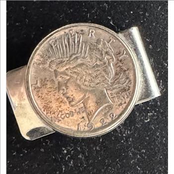 1922 SILVER PEACE DOLLAR COIN HIGH DETAIL BRIGHT LUSTER COIN, STAINLESS STEEL MONEY CLIP