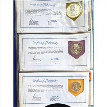 1973 OFFICIAL FIRST DAY ISSUE (6 PROOF BIRD COINS & STAMPS) CASHETS OF THE BRITISH ISLANDS, .925 SILVER DOLLAR, ORIG PKG SEALED UNBLEMISHED COINS, COA, ORIG DISPLAY HOLDER, REAL NICE