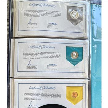 1973 OFFICIAL FIRST DAY ISSUE (6 PROOF BIRD COINS & STAMPS) CASHETS OF THE BRITISH ISLANDS, .925 SILVER DOLLAR, ORIG PKG SEALED UNBLEMISHED COINS, COA, ORIG DISPLAY HOLDER, REAL NICE