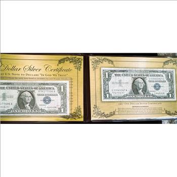 1957 B SERIES (two) $1 DOLLAR SILVER CERTIFICATES, FIRST US NOTE TO DECLARE 