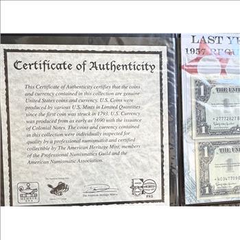 1957 B SERIES (two) $1 DOLLAR (STAR NOTES, SILVER CERTIFICATES, BLUE SEALS)  LAST YEAR BLUE SEALS, SEALED IN NICE DISPLAY FOLDER, APPEARS TO BE CRISP AU, COA
