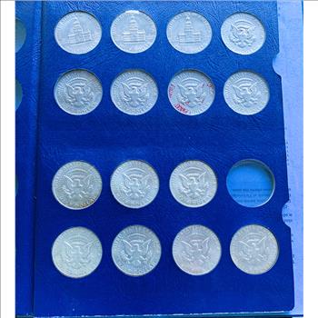 JOHN F KENNEDY HALVES COLLECTION 1964- IN WHITMAN BOOK, 15 QUALITY COINS, INCLUDING 4 SILVER