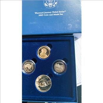 WESTWARD JOURNEY NICKEL SERIES, 2005, (3) COINS & MEDAL, BU PROOF SET, IN SEALED OGP, COA