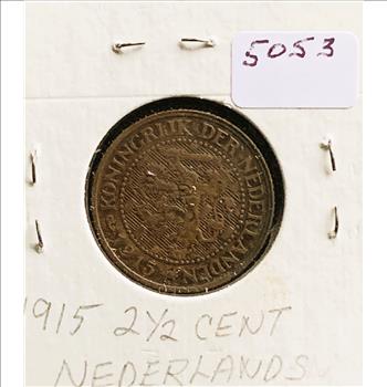 1915 2 1/2 CENT COIN, NETHERLANDS, EXCELLENT CONDITION