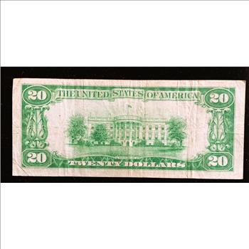 1934 SERIES $20 DOLLAR FEDERAL RESERVE NOTE. GREEN SEAL, RICHMOND VIRGINIA, AU NICE IN SLEVE