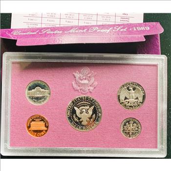 1989-S US PROOF SET  IN ORIG GOV CASE, PKG, 5 GEM PROOF COINS