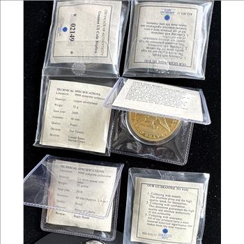 AMERICAN MINT 6 COIN REPLICA COLLECTION, INCLUDING PROOFS, COLORIZED, MARINE CORPS, GOLD PLATED, ETC., ALL IN CAPSULES, UNC WITH COA