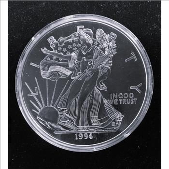 1 TROY POUND .999 FINE SILVER ROUND PROOF-LIKE IN CASE 1994, BRIGHT SHINE NICE COIN