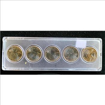 STATE QUARTERS, 5 UNCIRCULATED PROOF-LIKE IN CASE , REALLY NICE COINS, MASS, MARY, SC, NH, VIR