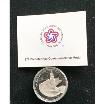 1976 BICENTENNIAL MEDAL COMMEMORATING THE DECLARATION OF INDEPENDENCE, SILVER PROOF IN ORIG CAPSULE, CASE, GEM COIN