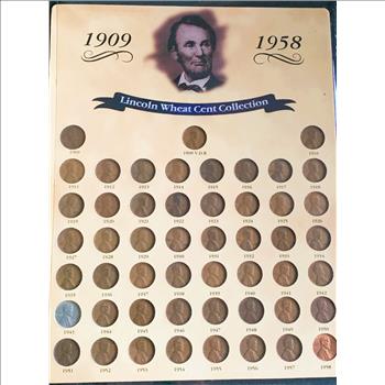 COMPLETE SET LINCOLN WHEAT COLLECTION, 1909-1958 (51)  COINS IN BEAUTY HARD BACK BOOK