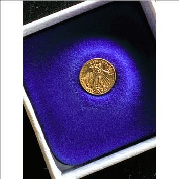 GOLD COIN, SOLID 22 KT MINIATURE 1908  $20 SAINT-GAUDEN, UNC PROOF-LIKE, IN ORIG BOX WITH COA
