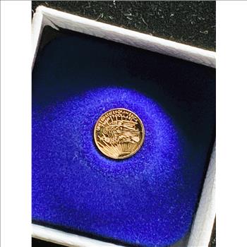 GOLD COIN, SOLID 22 KT MINIATURE 1908  $20 SAINT-GAUDEN, UNC PROOF-LIKE, IN ORIG BOX WITH COA