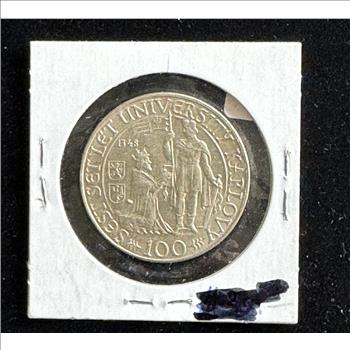 1948 .500 SILVER CZECHOSLOVOKIA 100 KORUN BRILLIANT UNCIRCULATED BRIGHT LUST COIN