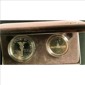 1989 US CONGRESSIONAL COIN SET, PROOF SILVER DOLLAR & PROOF HALF DOLLAR, ORIG US MINT CAPSULES, CASE, BOX, COA