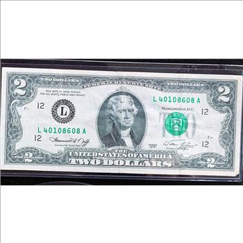 1976 SERIES $2 DOLLAR FEDERAL RESERVE NOTE, INTRODUCED IN CELEBRATION OF THE BICENTENNIAL OF INDEPENDENCE, GREEN SEAL, CRISP IN SLEVE