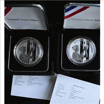 9/11 COMMEMORATIVE NATIONAL MEDAL COINS, BOTH PROOFS .999 PURE SILVER WEST POINT & P MINTS, ORIG US MINT CAPSULES, BOX, COAs