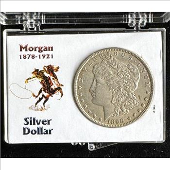 1898 MORGAN SILVER DOLLAR COIN IN A CASE