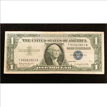 SILVER CERTIFICATE SERIES 1957 B , $1 DOLLAR NOTE,  BLUE SEAL, IN SLEVE