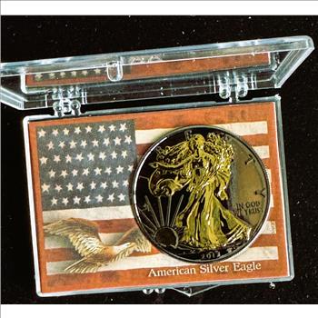 2017 1oz .999 FINE SILVER EAGLE $1 DOLLAR COIN, GOLD PLATED PROOF GEM IN A CASE