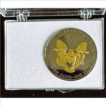 2017 1oz .999 FINE SILVER EAGLE $1 DOLLAR COIN, GOLD PLATED PROOF GEM IN A CASE