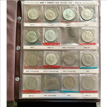 KENNEDY HALF DOLLAR COLLECTION COIN SET, 12 SILVER & 15 OTHERS, HIGH QUALITY  COINS, IN REALLY NICE COLLECTION BOOK