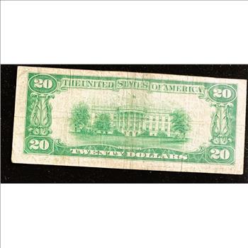 1934 SERIES $20 DOLLAR FEDERAL RESERVE NOTE. GREEN SEAL, SAN FRANCISCO BANK IN SLEVE