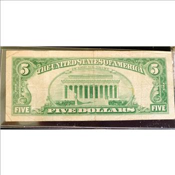 1963 SERIES, $5 DOLLAR FEDERAL RESERVE NOTE, RED SEAL, IN SLEVE